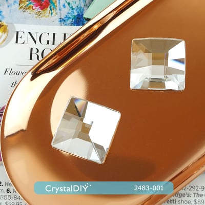 CrystalDIY奧地利SW水晶平底石#2483正方形網絡Crystal白鑽25MM大顆 傢飾把手貼鑽素材水晶建材3