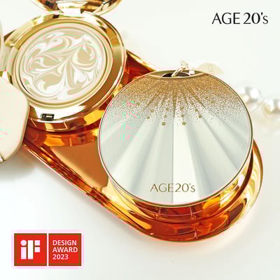 Age20's高遮瑕精華粉餅HG(金砂版)一殼一蕊 遮瑕粉餅 珠光白色粉餅盒 附黑色皮繩吊飾2