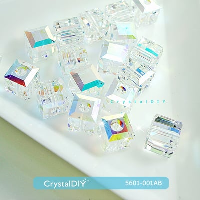 CrystalDIY奧地利水晶SW水晶串珠#5601立體正方形水晶亮彩(001AB) 4mm8