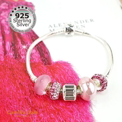 CamillaDale 925純銀晶亮粉紅手鍊 適用於歐珠 大口徑珠4