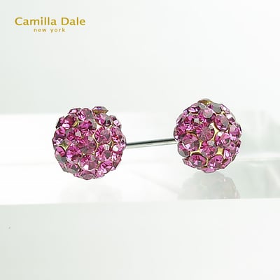 Camilla Dale 8mm扁圓繡花球水鑽耳環(海棠紅)3