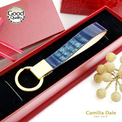 Camilla Dale韓國正蛇皮深藍鑰匙圈(霧金)1