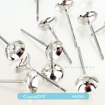 CrystalDIY 5mm碗形耳針 正白金屬 可手作水鑽耳環 抗過敏3