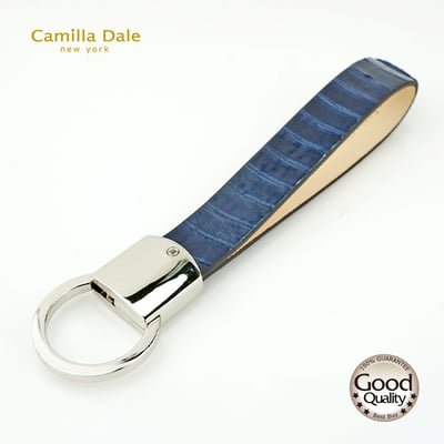 Camilla Dale 韓國正蛇皮深藍自動拉環鑰匙圈(銀)2