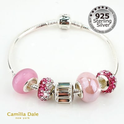 CamillaDale 925純銀晶亮粉紅手鍊 適用於歐珠 大口徑珠5
