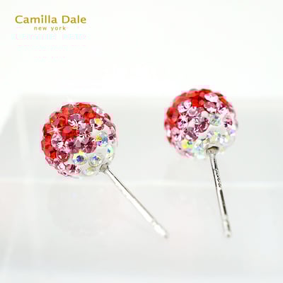 CamillaDale 8mm繡花球水鑽耳環(亮暹羅紅)4