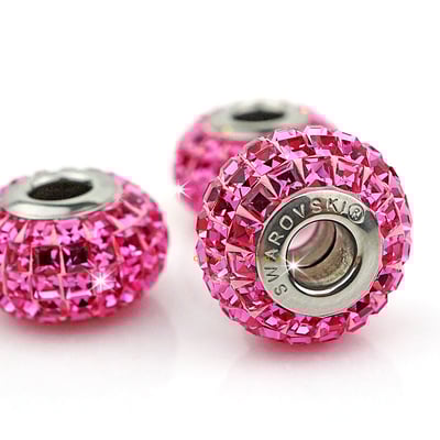 CrystalDIY奧地利水晶SW #80201方形水鑽密鑲 玫瑰(209) 15mm潘朵拉手鍊適用7