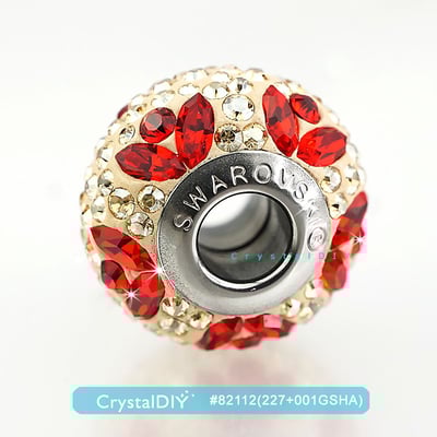 CrystalDIY奧地利SW水晶#82112迷人密鑲串飾不銹鋼材紅花環串飾適用潘朵拉手鍊1