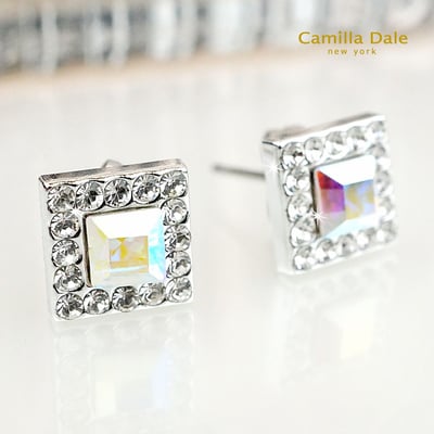 CamillaDale 7mm 方型水鑽不鏽鋼耳環(水晶亮彩)1