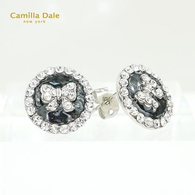 CamillaDale 蝴蝶結鈕扣型水鑽耳環(黑)4