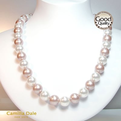 CamillaDale 雪白與杏桃撞色珍珠項鍊1
