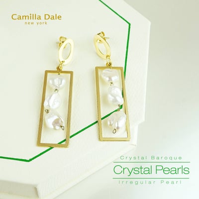Camilla Dale 925純銀不規則珍珠長形霧金耳環2