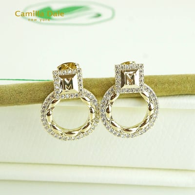 Camilla Dale 925純銀小香風織布水鑽耳環2