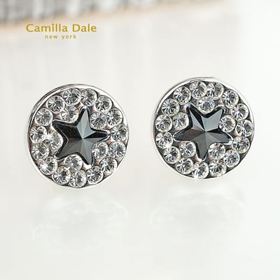 CamillaDale 10MM圓形星河不鏽鋼耳環(黑寶石)1