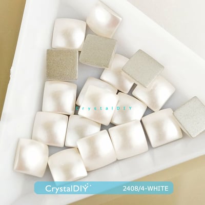 CrystalDIY奧地利水晶SW平底圓弧正方形珍珠2408/4 雪白(650 white) 8mm3