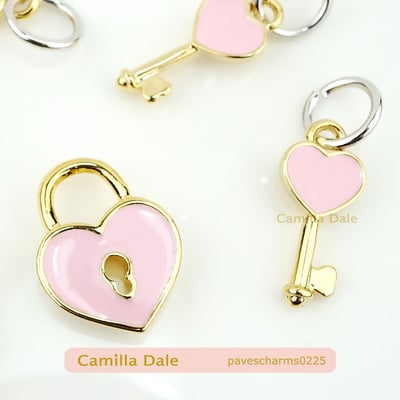 CamillaDale心鎖與鑰匙吊飾(粉) 【225】心+鎖一對 大孔徑 適用潘朵拉手鍊3