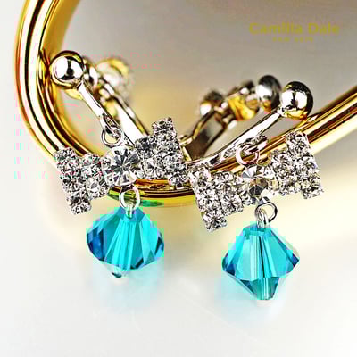 CamillaDale 星空點點蝴蝶結耳環-土耳其藍1