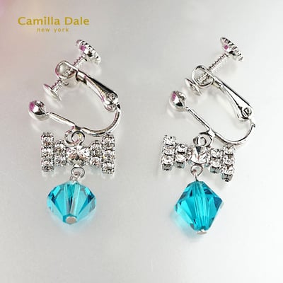 CamillaDale 星空點點蝴蝶結耳環-土耳其藍3