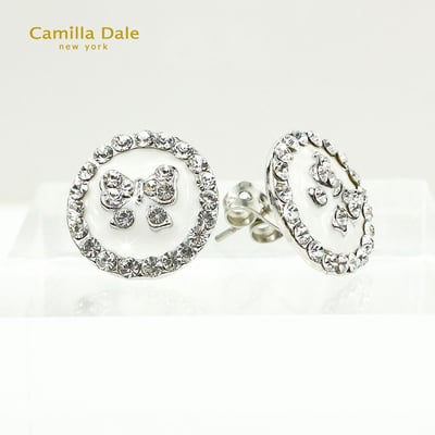 CamillaDale 蝴蝶結鈕扣型水鑽耳環(米白)4