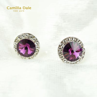 CamillaDale 12mm紫水晶圓尖底鑽耳環3