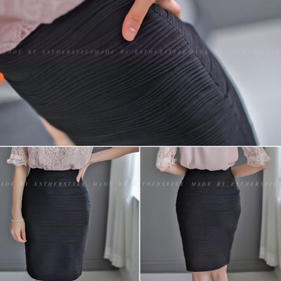 正韓貨esther-st 波浪裙氣質女 上班族OL短裙 及膝裙 黑色7