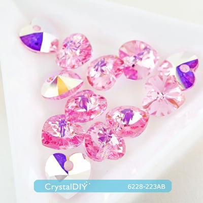 CrystalDIY奧地利水晶SW愛心吊墜#6228粉紅玫瑰亮彩12顆入 兩色可選2