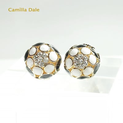 CamillaDale古典繡花立體圓球水晶耳環(黑)1