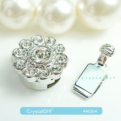 CrystalDIY 花朵正白K水鑽珍珠扣 項鍊,手環配件(兩組入) 高品質不易退色3