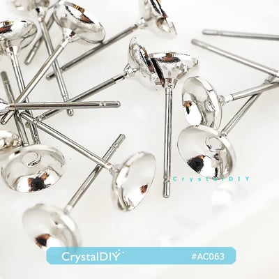 CrystalDIY 5mm碗形耳針 正白金屬 可手作水鑽耳環 抗過敏1