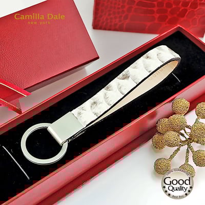 Camilla Dale 韓國正蛇皮米白鑰匙圈(霧銀)3