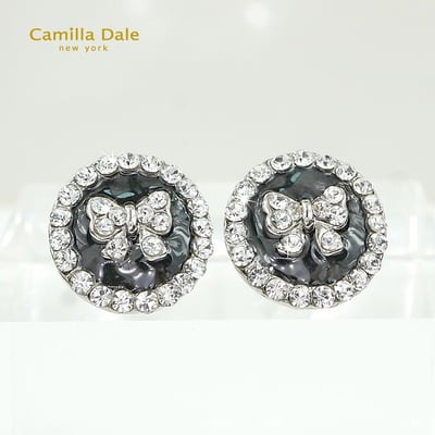 CamillaDale 蝴蝶結鈕扣型水鑽耳環(黑)5
