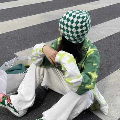 韓國棋盤格針織毛帽2