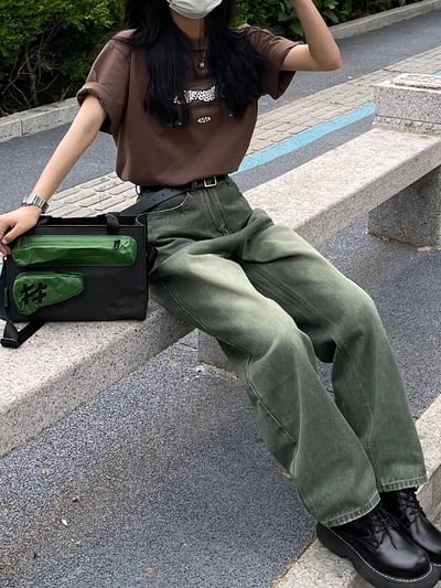 ♡韓國灰綠顯瘦牛仔落地褲♡4