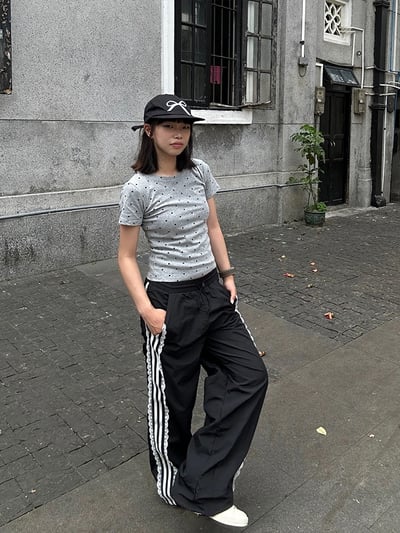 韓國蕾絲尼龍寬鬆落地褲3