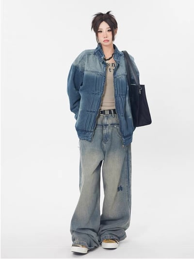 韓國顯瘦線條漸層落地牛仔褲2