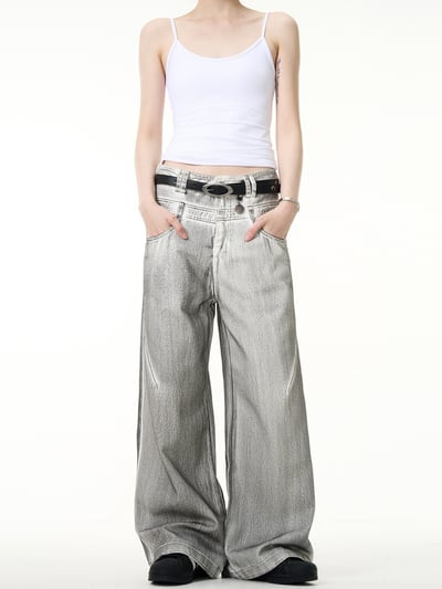 ♡韓國銀灰設計感牛仔長褲♡2