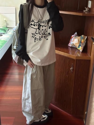 ♡韓國狗狗拼色薄長袖♡2