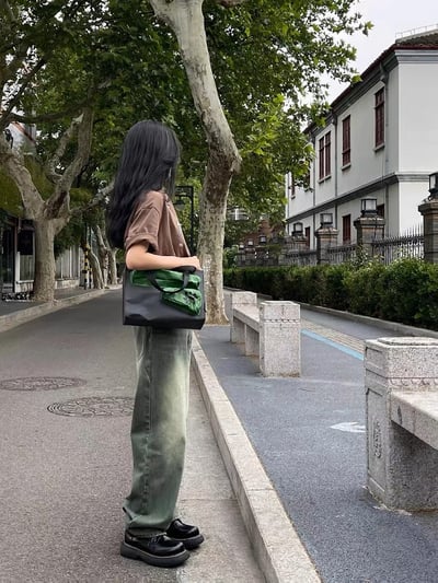 ♡韓國灰綠顯瘦牛仔落地褲♡5