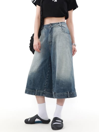 ♡韓國設計感反面七分牛仔褲♡3