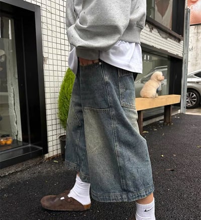 ♡韓國壓紋水洗七分牛仔褲♡4