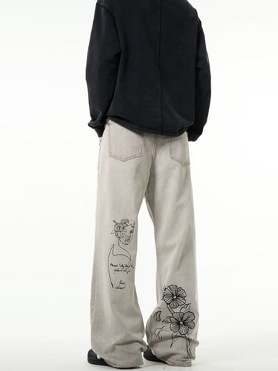 ♡韓國灰白設計落地牛仔褲♡4