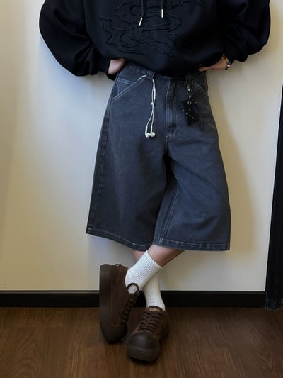 ♡韓國設計水洗黑灰七分牛仔褲♡1