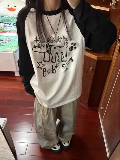 ♡韓國狗狗拼色薄長袖♡1