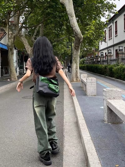 ♡韓國灰綠顯瘦牛仔落地褲♡3