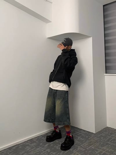 ♡韓國壓紋水洗七分牛仔褲♡2