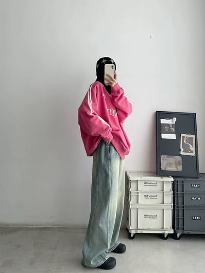 韓國百搭水洗淺藍落地牛仔褲2