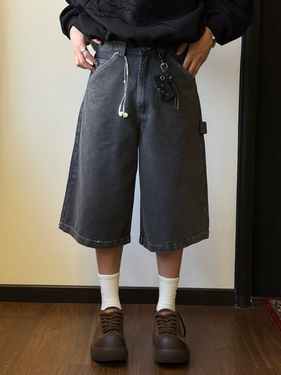 ♡韓國設計水洗黑灰七分牛仔褲♡5