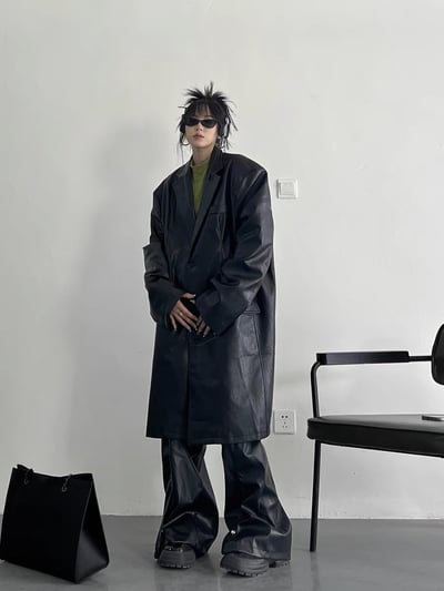 ♡韓國pu皮質長版西裝外套♡5