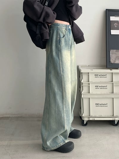 韓國百搭水洗淺藍落地牛仔褲4