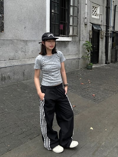 韓國蕾絲尼龍寬鬆落地褲5